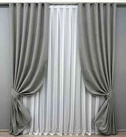 Комплект готовых штор VR-Textil Лен блэкаут № 1821ш Серый 150х270 см 2 шт (33-0822) Киев