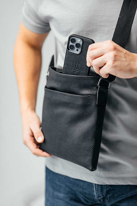 Чоловіча барсетка, чорна сумка через плече з натуральної шкіри, класичний месендджерMasterSem Київ - фото 6