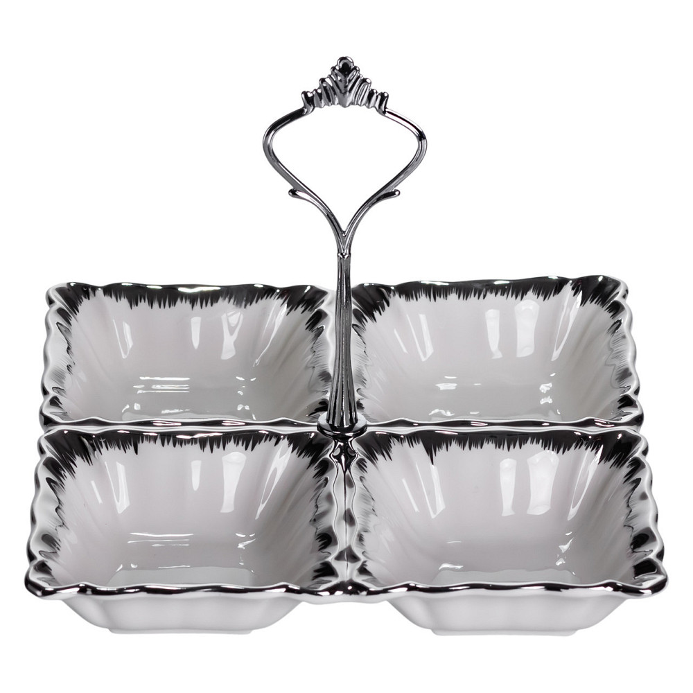 Менажниця фарфоровая на 4 секції з ручкою 18x18 см Київ - фото 2