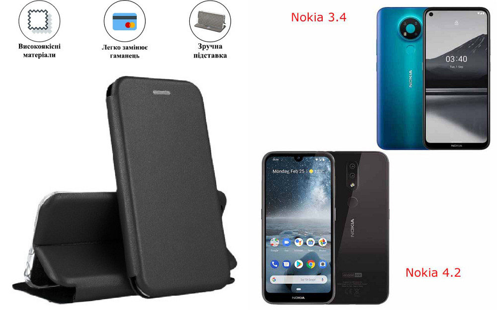 Чохол-книжка з силіконом для Nokia 3.4, чорний Київ - фото 1