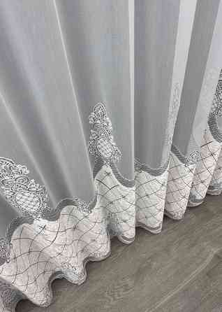 Тюль бамбук с вышивкой и бархатом цвет белый с серым 1811т Киев