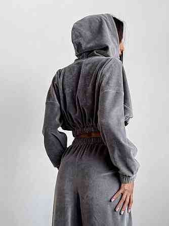 Женский стильный прогулочный костюм тройка турецкий велюр спорт Графит, 46/48 Одесса