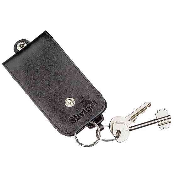 Компактна шкіряна ключниця з хлястиком SHVIGEL 13988 Чорна Київ