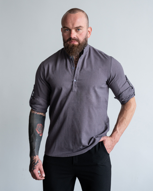 Сорочка чоловіча льон довгий рукав Сірий L Харків - фото 2