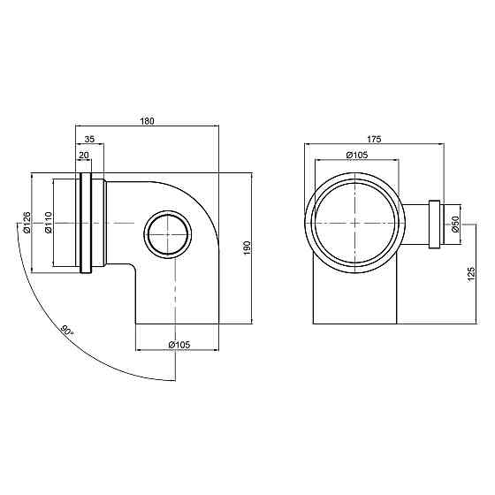 Колено канализационное с отводом TA Sewage 110х110х50, 90° Киев