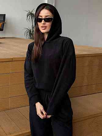 Флісовий жіночий костюм з капюшоном Чорний 42/46 Харків