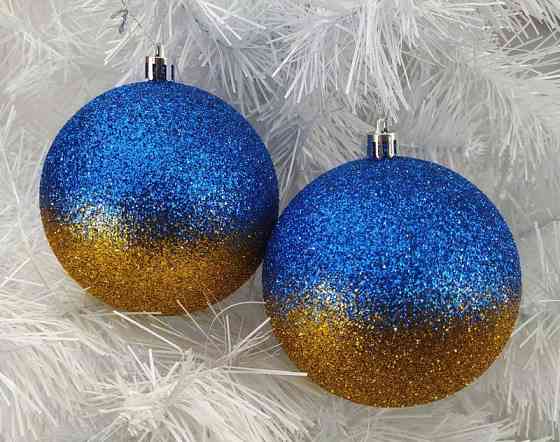 Набір новорічних пластикових куль Блиск 8см 6шт синьо-жовтий Харків