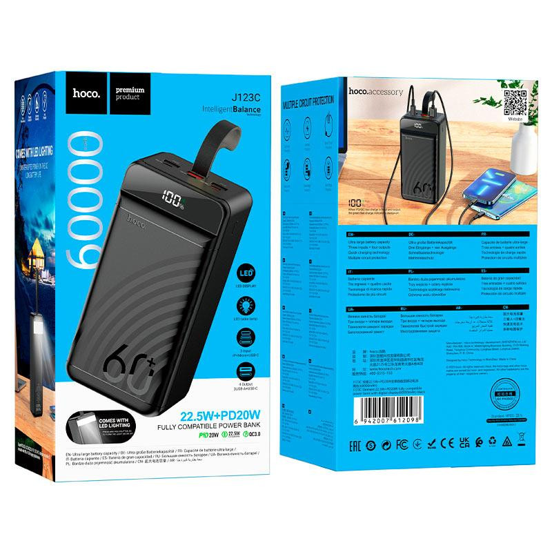 Портативный аккумулятор HOCO J123C 60000mAh с дисплеем черный Киев - изображение 2