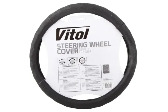 Оплетка на кермо шкіра M без запаху Vitol Lux 396-BK-M чорний Вінниця