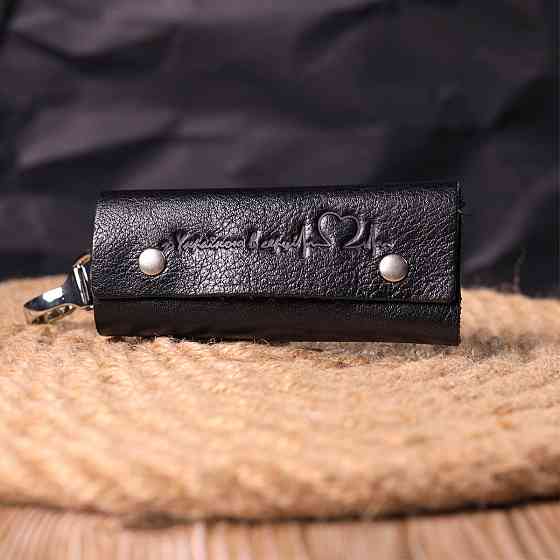 Практичная ключница в глянцевой коже Черная (GRANDE PELLE) Киев