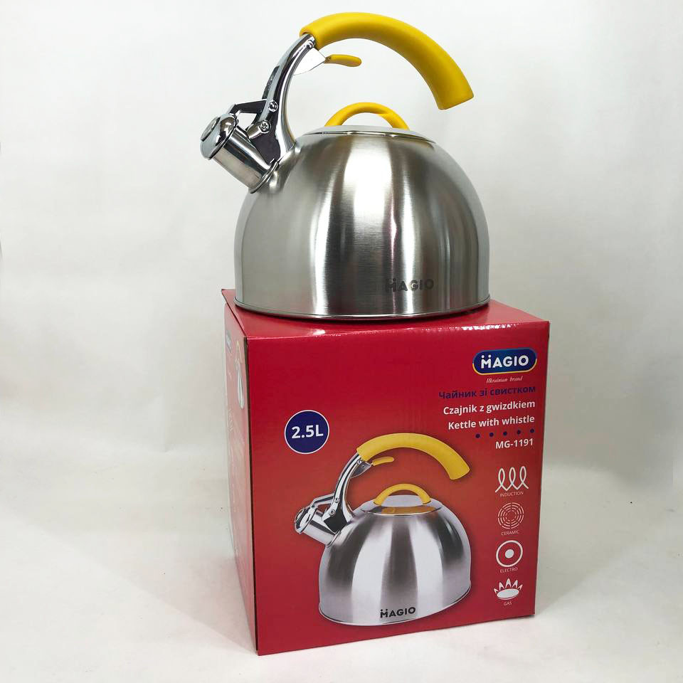 Чайник с утолщенным дном и прорезиненной ручкой Magio, Хороший чайник со свистком EU-46 Львов - изображение 4