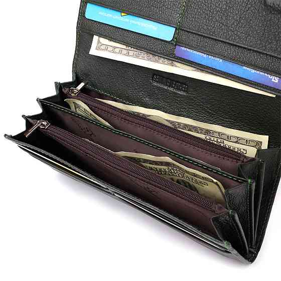 Горизонтальний гаманець з кишенею для телефону з натуральної шкіри ST Leather 23068 Зелений Київ