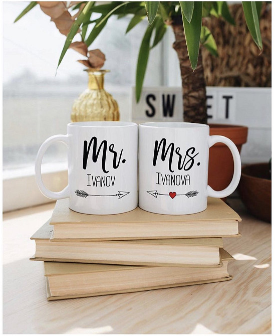 Парні керамічні чашки з принтом Mr \ Mrs Чернівці - фото 1