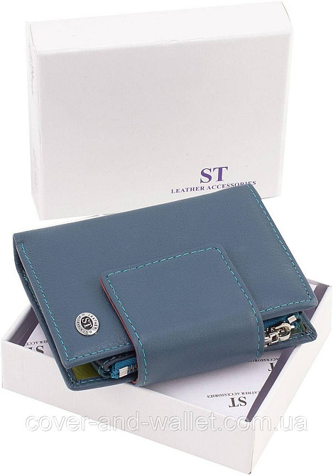 Жіночий гаманець із натуральної шкіри синього кольору з хлястиком на магніті ST Leather Київ - фото 8
