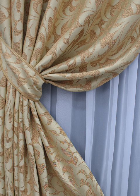 Комплект готовых штор VR-Textil Лен Вензель № 543ш Бежевый 150х270 см 2 шт (30-301) Киев - изображение 5