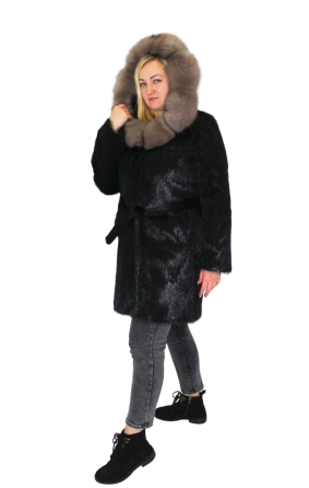 Шуба женская из стриженой нутрии и соболя с капюшоном р 46 длина 90см Харьков
