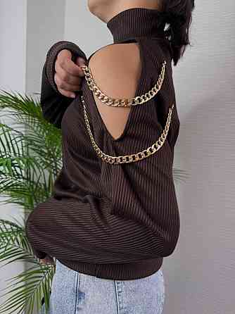 Стильний жіночий під горло светр із ланцюжком щільна ангора рубчик на фліс Шоколад, 42/46 Одеса