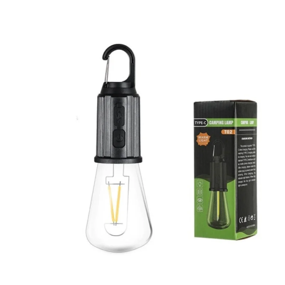 Кемпінгова акумуляторна лампа-підвіс Camping Lamp T-02: водонепроникний LED ліхтар із карабіном та Type-C Одеса