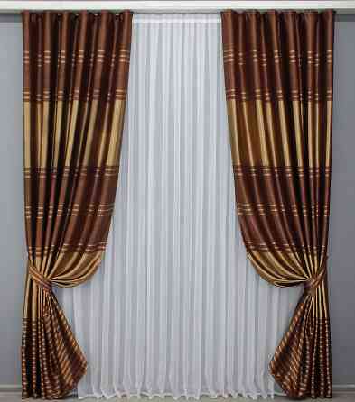 Шторна тканина софт колір коричневий з золотистим 1392ш Київ