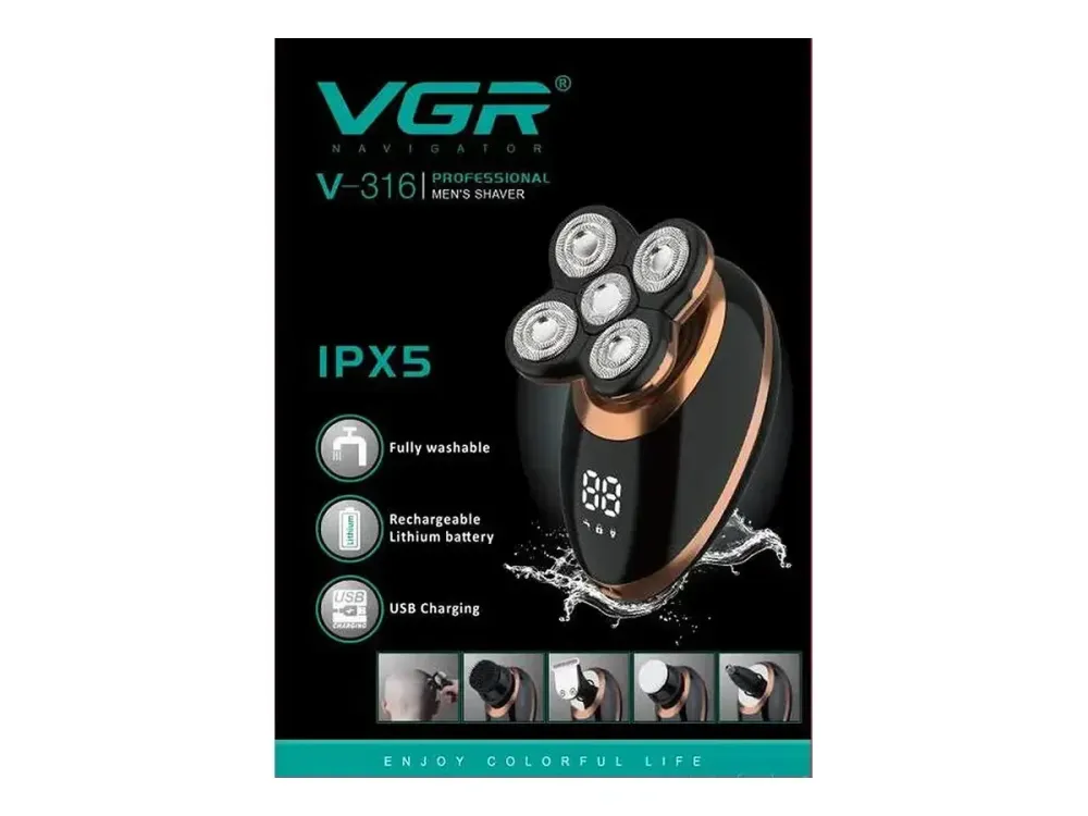 Аккумуляторный триммер для бороды VGR V-316 5в1, насадки, влагозащита IPX5, дисплей Одесса - изображение 12