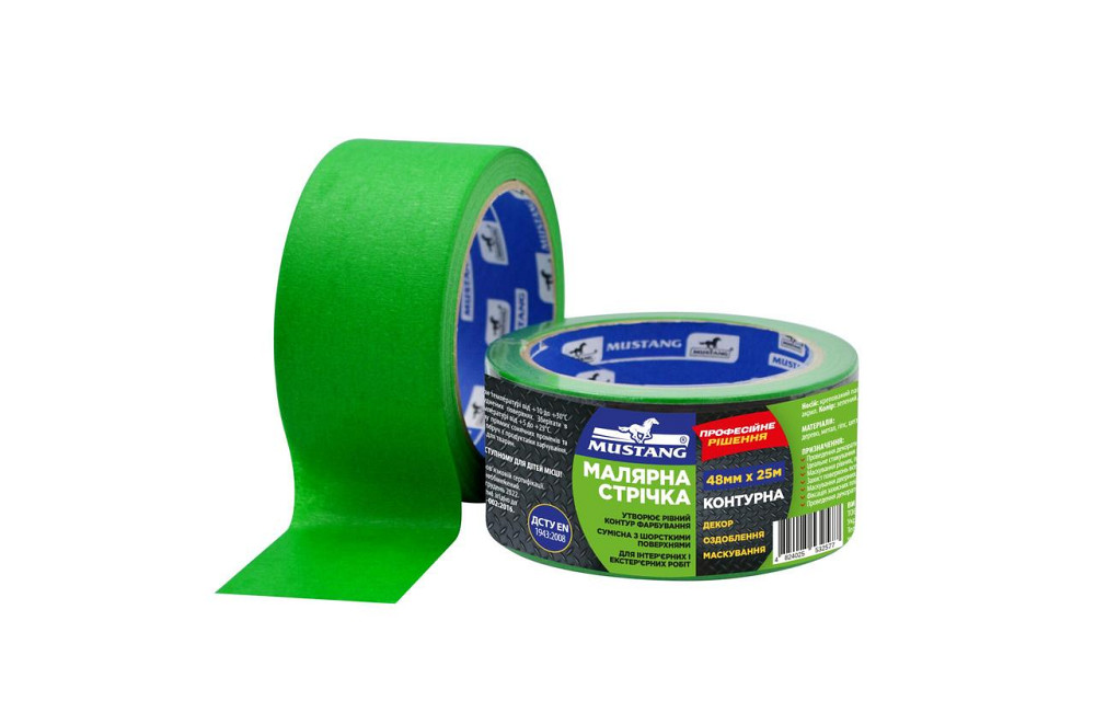 Малярная лента КОНТУРНАЯ MUSTANG Зеленая 48мм х 25м Ровно - изображение 1