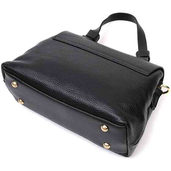 Женская сумка с интересною ручкой из натуральной кожи Vintage 22336 Черная Киев