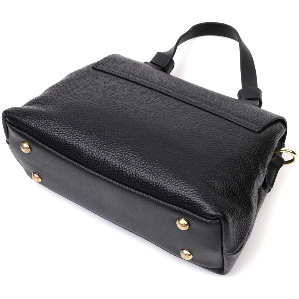 Женская сумка с интересною ручкой из натуральной кожи Vintage 22336 Черная Киев - изображение 3