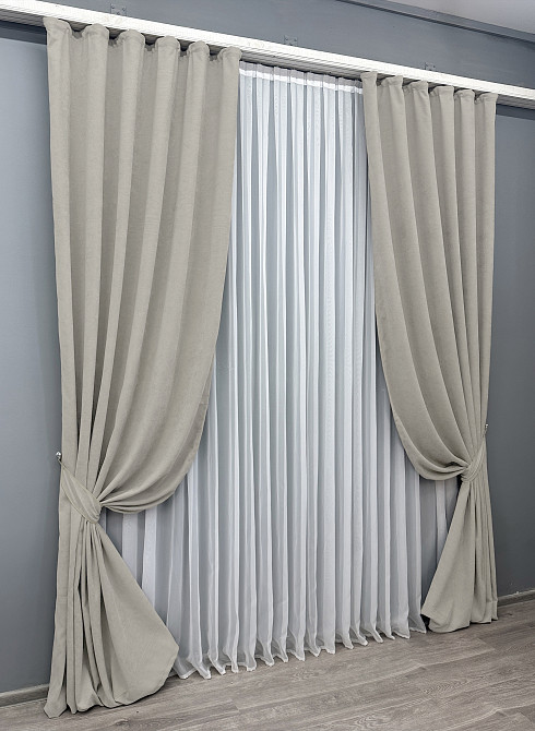 Комплект готовых штор VR-Textil Микровелюр Petek YL № 1803ш Светло-серый 150х270 см 2 шт (33-1068) Киев - изображение 3