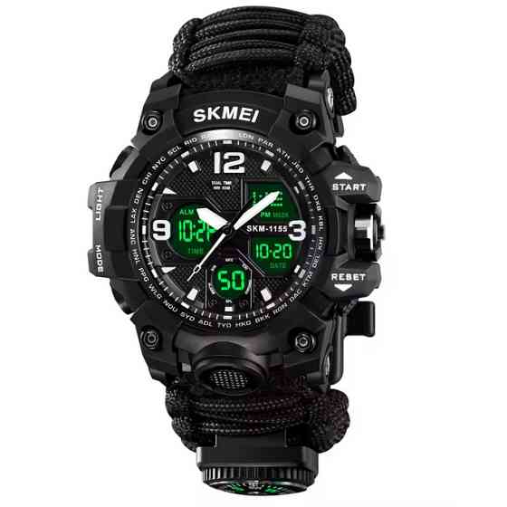 Часы наручные SKMEI 1155BKBK, PARACORD, Black, Compass, термометр, свисток, кресало, 10459 Днепр