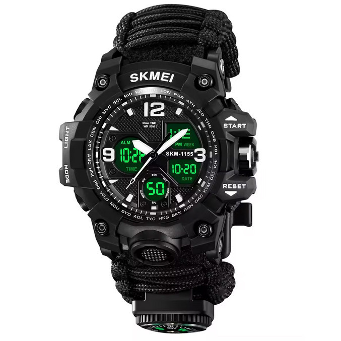 Часы наручные SKMEI 1155BKBK, PARACORD, Black, Compass, термометр, свисток, кресало, 10459 Днепр - изображение 3