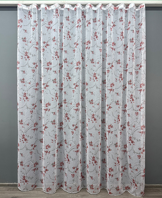 Тюль VR-Textil 1534т Flora Батист Белый с красно-коричневым 300х270 см (42-0445) Киев - изображение 2