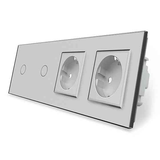 LIVOLO Сенсорний вимикач 2 сенсора (1-1) 2 розетки Livolo сірий скло (VL-C701/C701/C7C2EU-15) Коломия