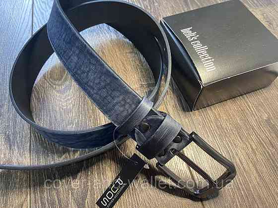 Стильный мужской ремень из кожи высокого качества цвета индиго 35мм PS Leather Киев