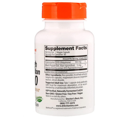 Антиоксидант Doctor&apos;s Best Коензим Q10 Високої абсорбацию 100мг, BioPerine, 60 гелевих (DRB-00069) Вінниця - фото 2