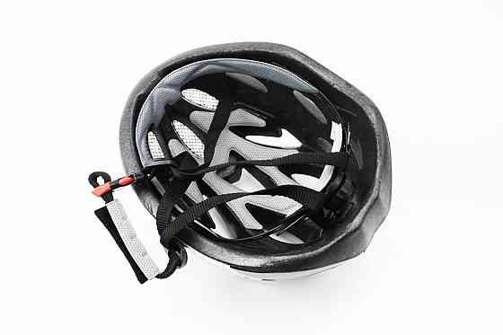 Шолом велосипедний M (54-57 см) знімний козирок, 18 вент. отворів, чорно-біло-синій AV-01 Київ