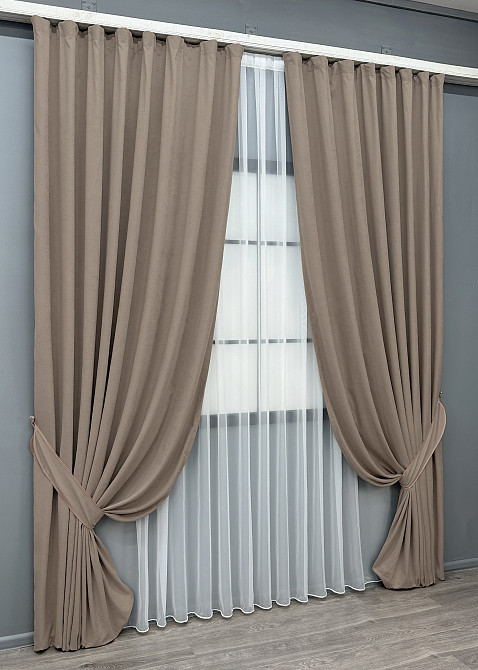 Комплект готових штор VR-Textil Мікровелюр Petek № 1487ш Какао 200х290 см 2 шт (32-461) Київ - фото 3