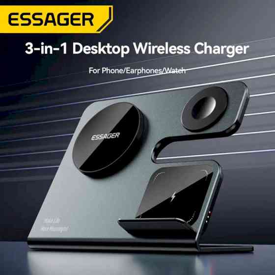 Бездротовий мультизарядний пристрій Essager Ruicheng desktop magnetic suction 15W (3 in 1) black Одеса