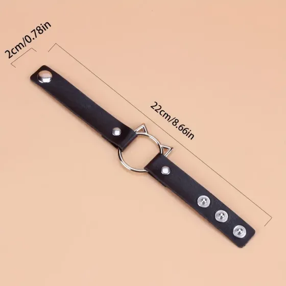 Браслет из PU-кожи с кошачьим кольцом – готический стиль, черный Киев