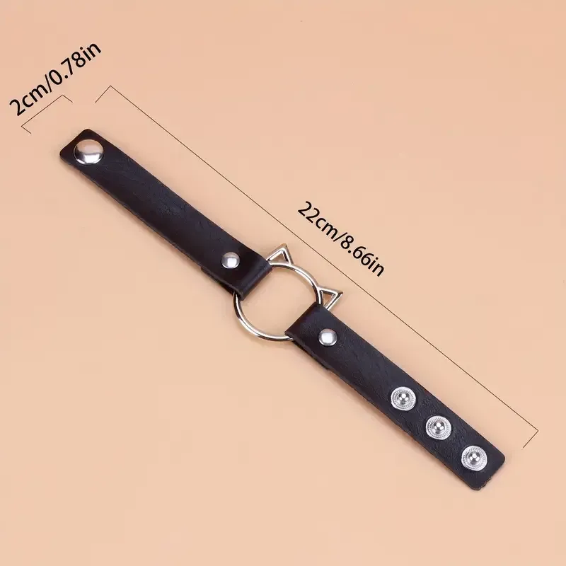 Браслет из PU-кожи с кошачьим кольцом – готический стиль, черный Киев - изображение 3