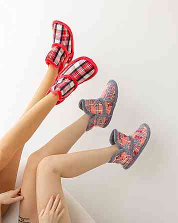 Женские сапожки для дома в клеточку - Красный Nicoletta 304-1 37-38 Киев