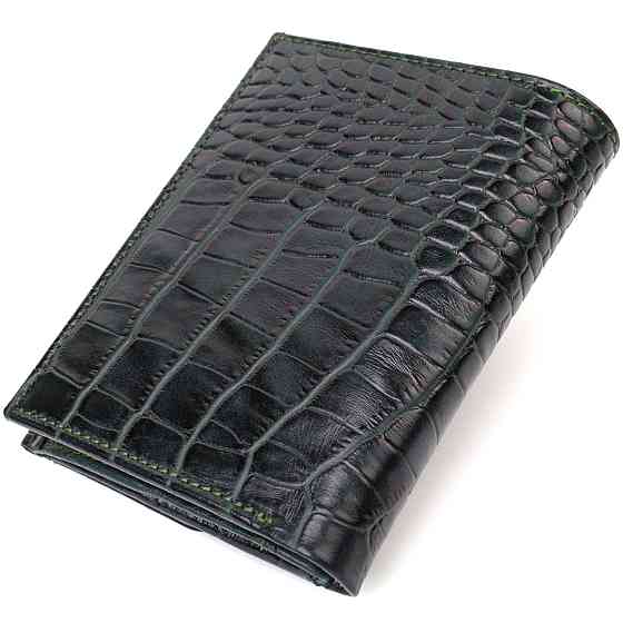 Красивый кошелек для женщин среднего размера из натуральной кожи с тиснением под крокодила CANPELLINI 21815 Зеленый Киев
