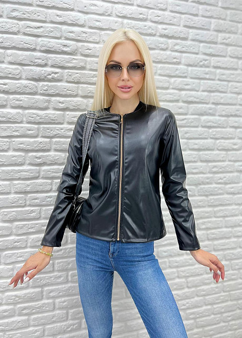 Тонка демісезонна куртка-жакет з екошкіри "Karo" оптом I Норма 42, Чорний Київ - фото 5