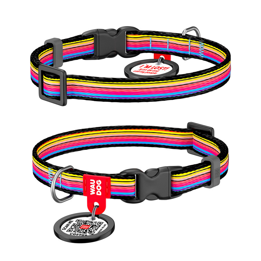 Нашийник для собак нейлоновий WAUDOG Nylon з QR-паспортом, малюнок "Линія 1", пластиковий фастекс, Ш 10 мм, Дл Вінниця - фото 1