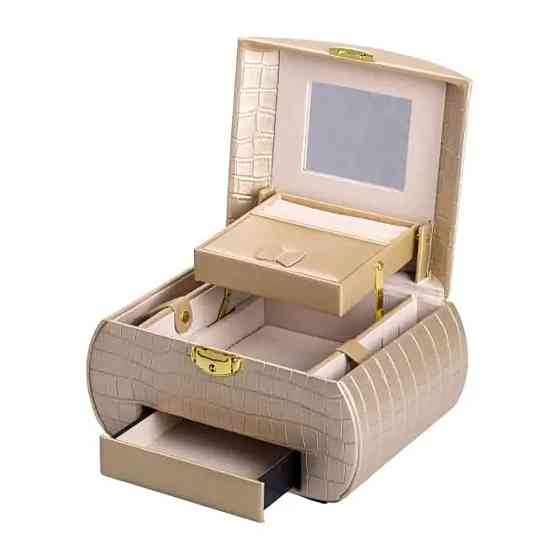 Скринька для прикрас з еко шкіри 3 яруси із замком органайзер для ювелірних виробів HP-5-21GOLD Коломия