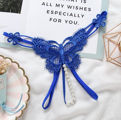 Трусики с жемчугом эротические синие 