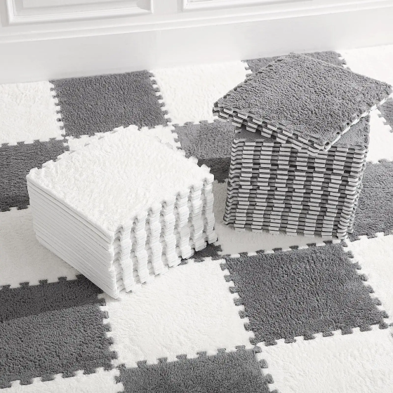 Пол-пазл плюшевый 60x150см, 10 пазлов, теплый пол, детский мат, термоковрик для дома, цвет белый Каменец-Подольский