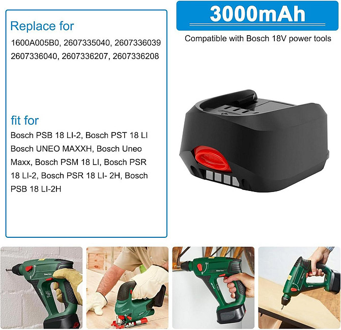 Аккумулятор BURGARDEN 18V 3.0Ah Li-ion для электроинструментов Bosch PSB, PSR, PSM, PST, Uneo Maxx 3 Киев - изображение 7