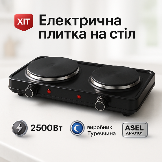 Надежная настольная плита для дома ASEL AP-0101 2500Вт, Бытовая плита настольная, Мини-плита для дома ZU-20 Львов