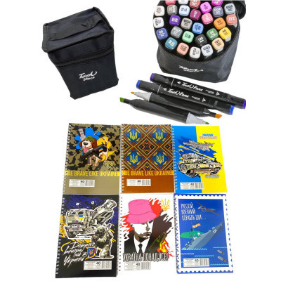 Художній маркер Touch двосторонніх скетч маркерів 36 шт в чохлі + блокнот А5 (40 арк) в асортименті для хлопчиків (XK-MRK-BOY) Вінниця - фото 1