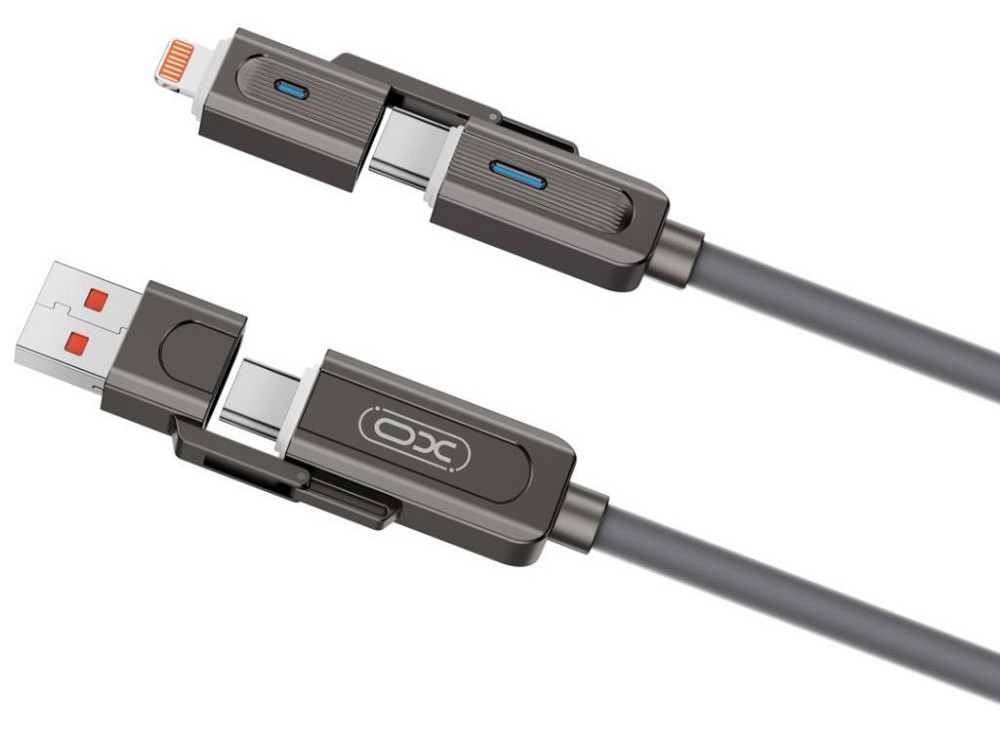 Кабель XO NB275 Zinc Alloy Silicone Type-C/USB-A to TYPE-C/Lightning - 4-in-1 - 60W - 1m Gray (7102296) Київ - фото 1